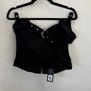 White Fox Strapless Belted Corset Top - Black